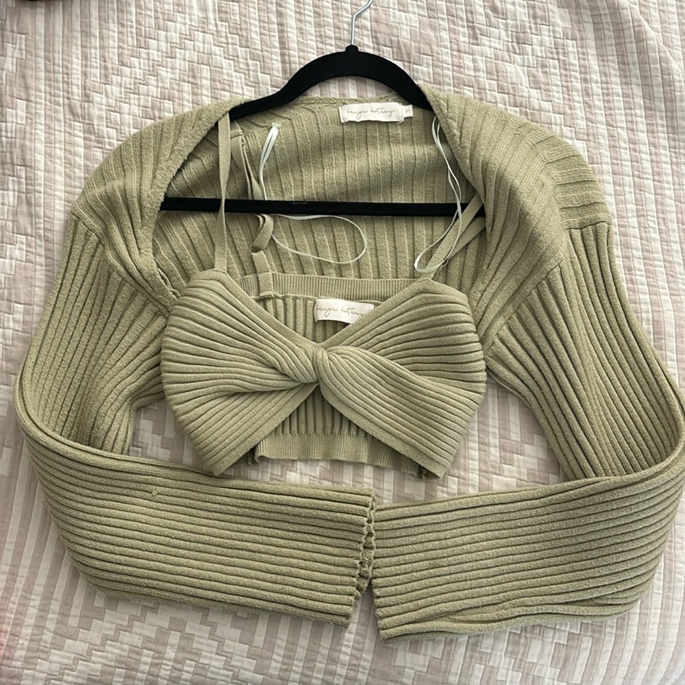 Beige Botany Knit Set Top